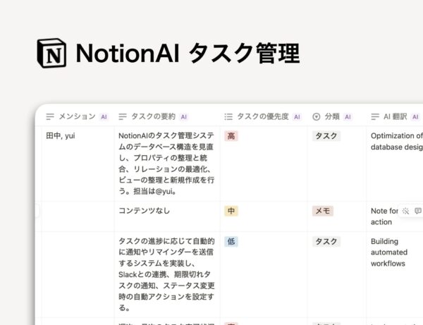 NotionAI タスク管理 テンプレート